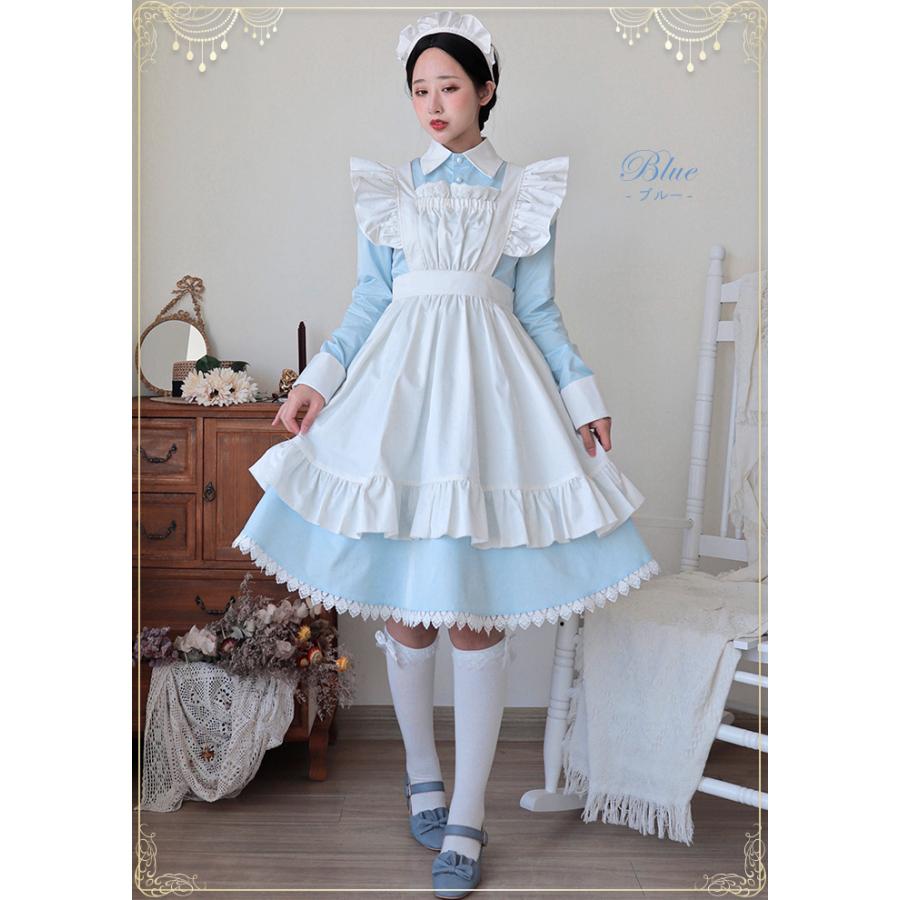 メイド服 コスプレ 長袖 ワンピース ロング ピンク ブルー メイド服 コスプレ 長袖 ワンピース ロング ピンク ブルー