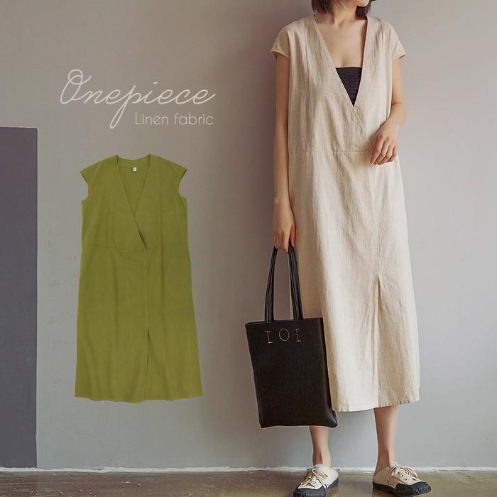 リネン ワンピース レディース 夏 リネンワンピース リネン100 生地 麻 Vネック ロングワンピ ロング丈 無地 シンプル ナチュラル ゆったり Os オシャrevo 通販 Yahoo ショッピング