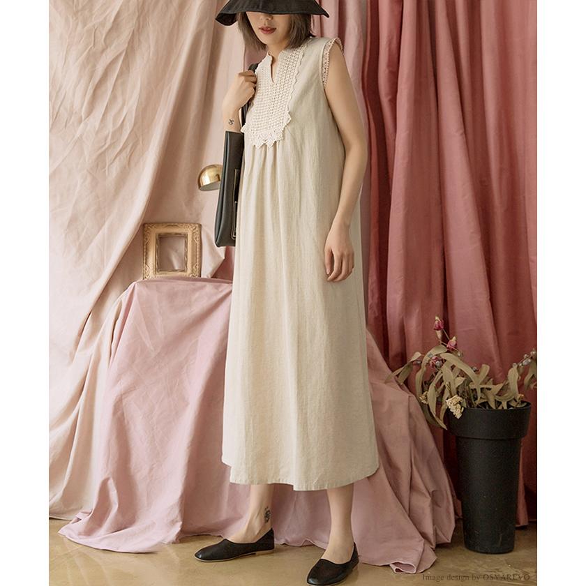 超歓迎 リネンワンピース レディース ノースリーブ 夏 きれいめ リネン100 生地 麻 刺 レース カントリー風 ブラック ベージュ ロング ロング丈 人気絶頂 Carlavista Com