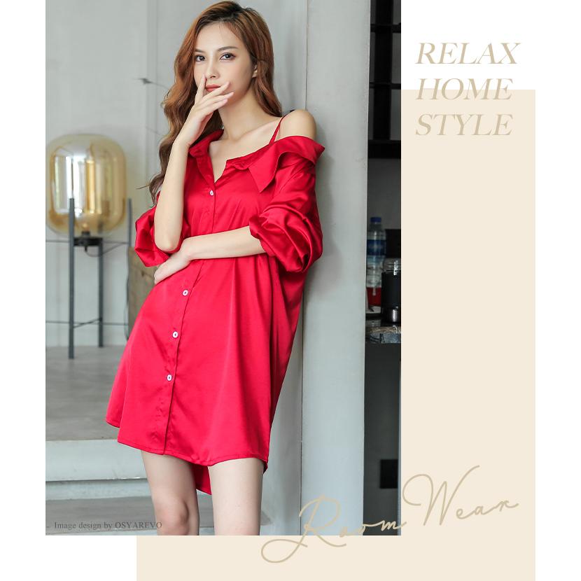 パジャマ 前開き ワンピース レディース ルームウェア 可愛い 長袖 冬 赤 白 長袖 シャツワンピース レッド ホワイト おしゃれ 部屋着 Os オシャrevo 通販 Yahoo ショッピング