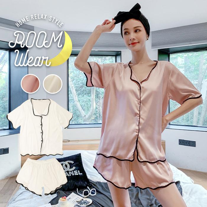 パジャマ レディース 半袖 前開き サテン ルームウェア セットアップ ショートパンツ 可愛い 薄手 サラサラ 短パン ピンク ホワイト 大人 女性 春 夏 Os オシャrevo 通販 Yahoo ショッピング