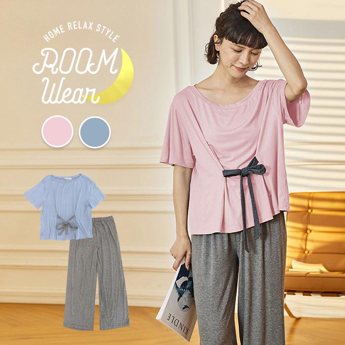 パジャマ レディース 夏 半袖 上下セット ルームウェア 長ズボン グレー ピンク ブルー 寝巻き 部屋着 シンプル かわいい S M L かわいい セットアップ Os1273 オシャrevo 通販 Yahoo ショッピング