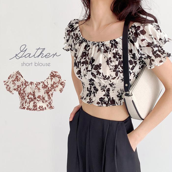 トップス ブラウス レディース ショート丈 ショートブラウス 夏 涼しい シャツ レディーストップス スクエアネック 花柄 フェミニン 上品 ガーリー Os21 オシャrevo 通販 Yahoo ショッピング
