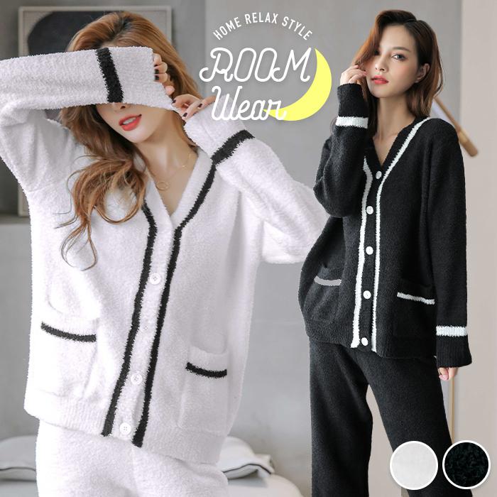 ルームウェア もこもこ パジャマ 長袖 冬 もこもこ レディース セットアップ ブラック 黒 ニット 大きいサイズ パジャマ カーディガン ロングパンツ 春 秋 Os61 オシャrevo 通販 Yahoo ショッピング