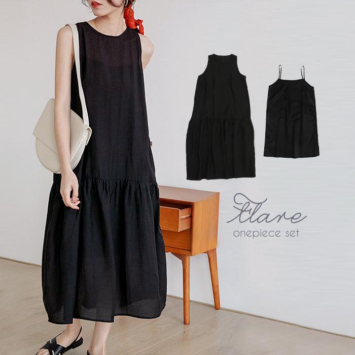 フレアワンピース レディース ワンピース インナー付 ロングワンピ マキシワンピース ロング ロング丈 ノースリーブ フレア 大人 夏物 ブラック 黒 Oso22 オシャrevo 通販 Yahoo ショッピング