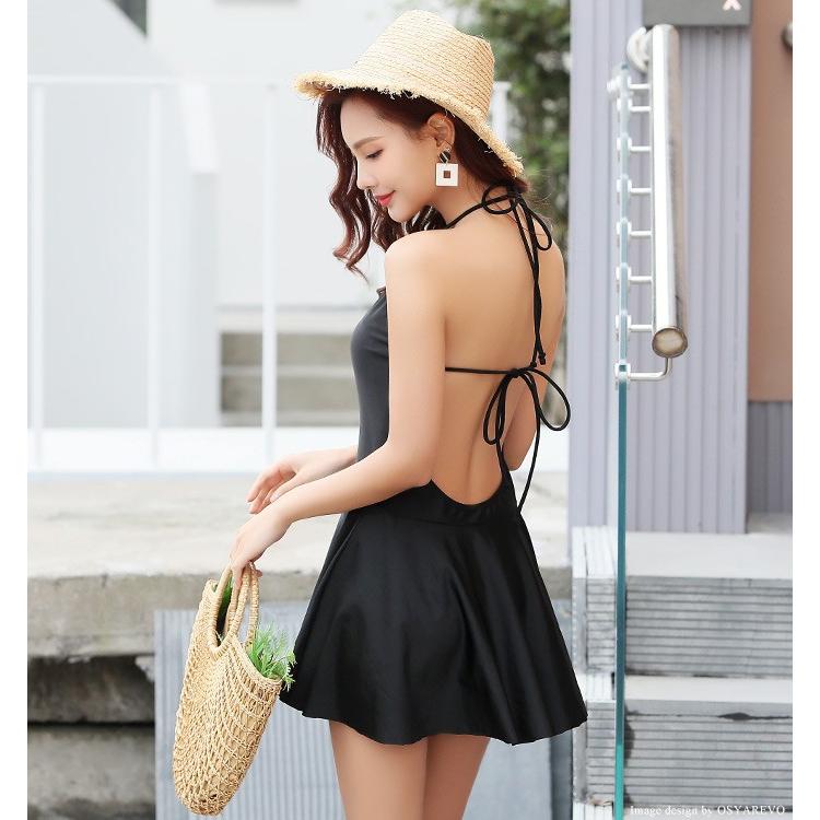 バックオープン ホルターネックワンピース水着 レディース水着 黒 フレアワンピ バックシャン Sw1703 オシャrevo 通販 Yahoo ショッピング