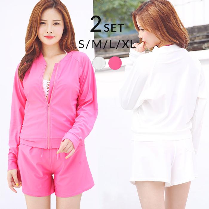 水着 ラッシュガード 上下セット ラッシュパーカー 長袖 ショートパンツ 2点セット フィットネス 体型カバー Uv 紫外線対策 レディース ママ 海 プール Sw805 オシャrevo 通販 Yahoo ショッピング