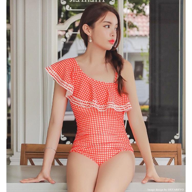 返品交換不可商品 水着 ワンショルダー フリル ワンピース水着 S M L レディース セクシー エレガント セクシー チェック柄 赤 黒 ピンク ハート柄 可愛い Swyz1807 オシャrevo 通販 Yahoo ショッピング