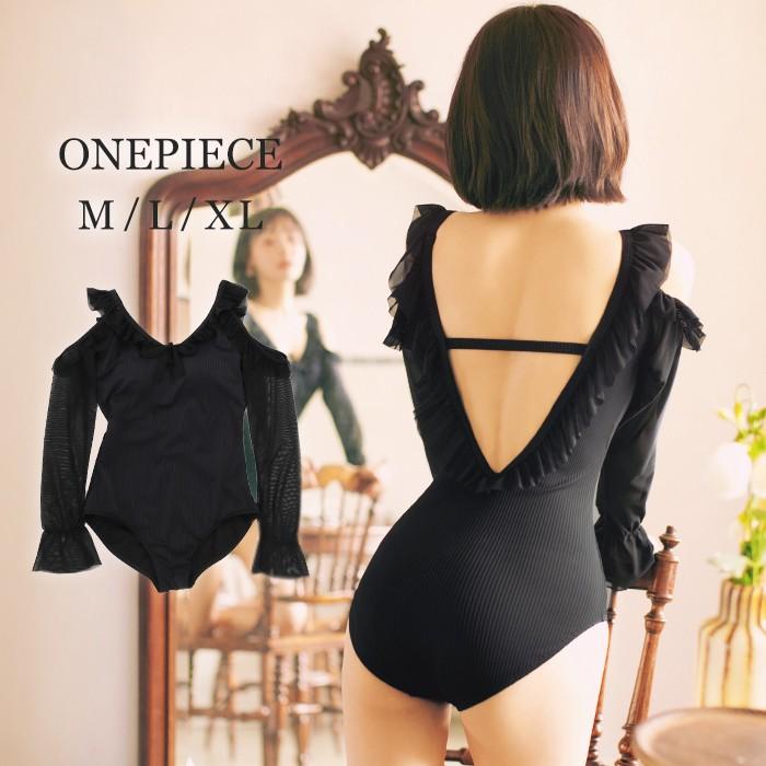 水着 レディース ワンピース 体型カバー 黒 ブラック オトナ女子 無地 透け ロングスリーブ 長袖 肩だし 背中セクシー 30代 40代 50代 60代 ママ ミセス Viki168 オシャrevo 通販 Yahoo ショッピング