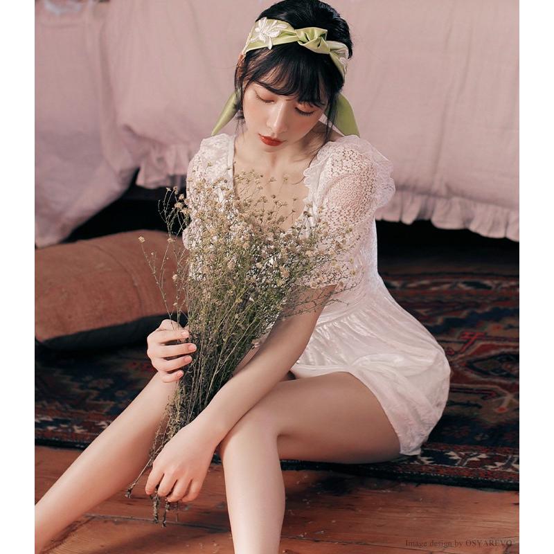 水着 レディース ワンピース 体型カバー レース ベロア パフスリーブワンピース 水着 白 ママ水着 オトナ女子 30代 40代 50代 代 オールインワン ホワイト Viki186 オシャrevo 通販 Yahoo ショッピング