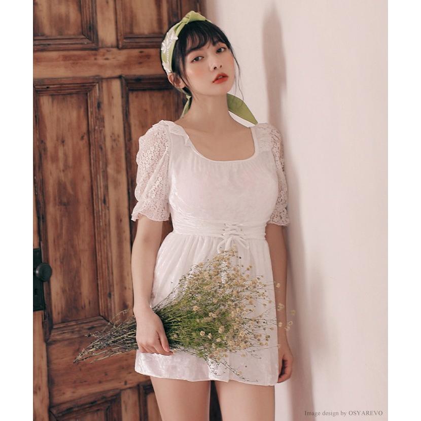 水着 レディース ワンピース 体型カバー レース ベロア パフスリーブワンピース 水着 白 ママ水着 オトナ女子 30代 40代 50代 代 オールインワン ホワイト Viki186 オシャrevo 通販 Yahoo ショッピング