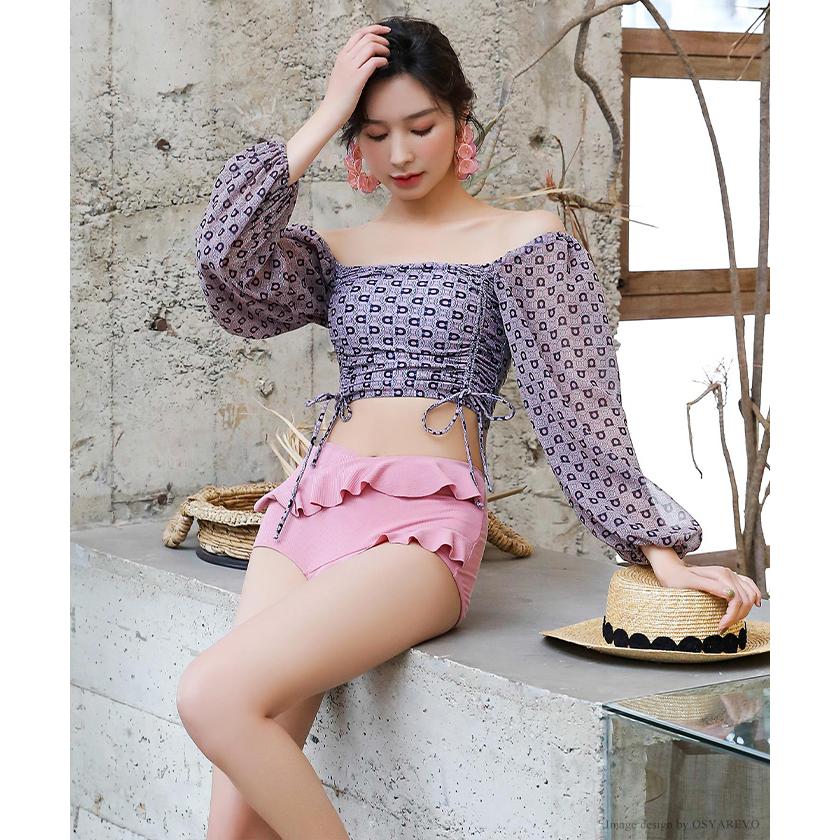 水着 レディース ビキニ 体型カバー 長袖 袖付き セパレート水着