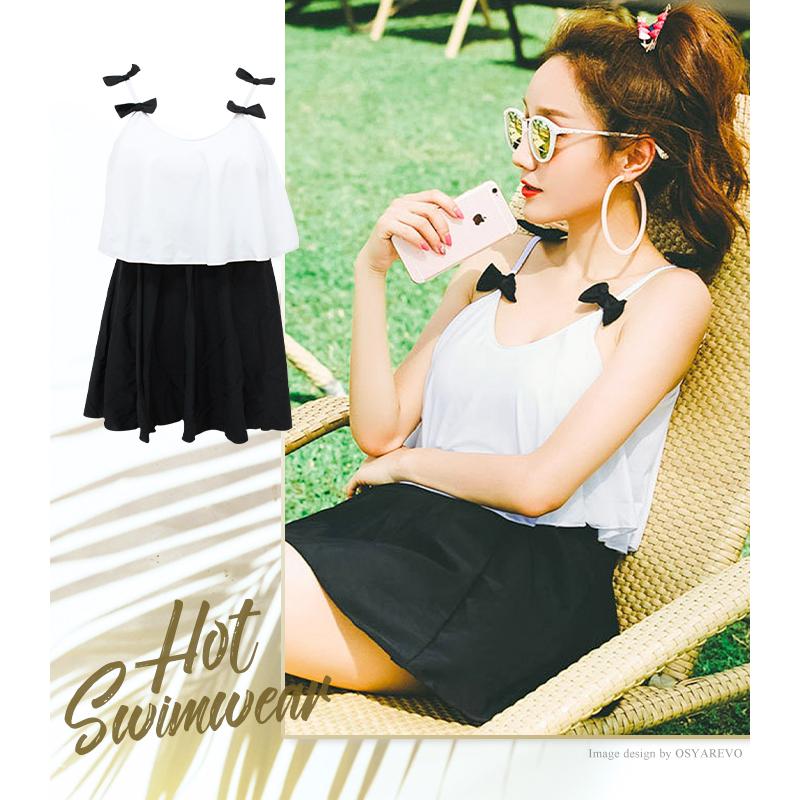 水着 レディース ワンピース 体型カバー リボン ノンワイヤー ショートパンツ 一体型 かわいい水着 高校生 代 ワンピース水着 Mizugi Viki7092 オシャrevo 通販 Yahoo ショッピング