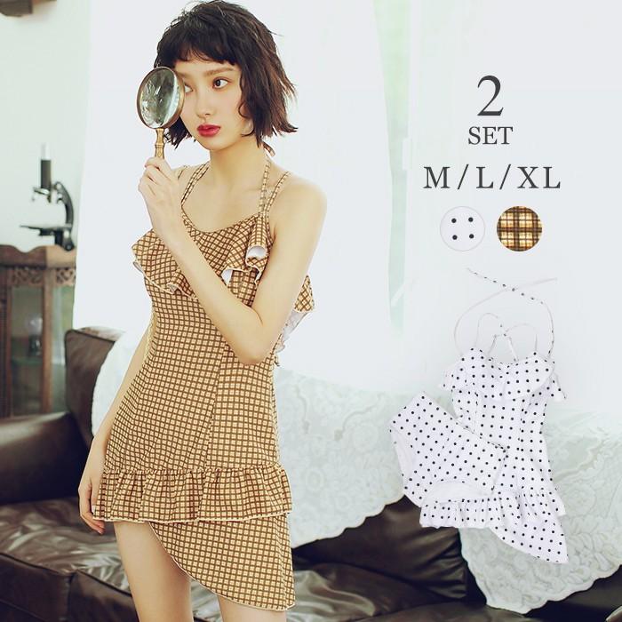 水着 レディース 体型カバー ワンピース ビキニショーツ セット ドット柄 チェック柄 セパレート おしゃれ 代 高校生 露出控えめ 可愛い 上下セット Viki オシャrevo 通販 Yahoo ショッピング