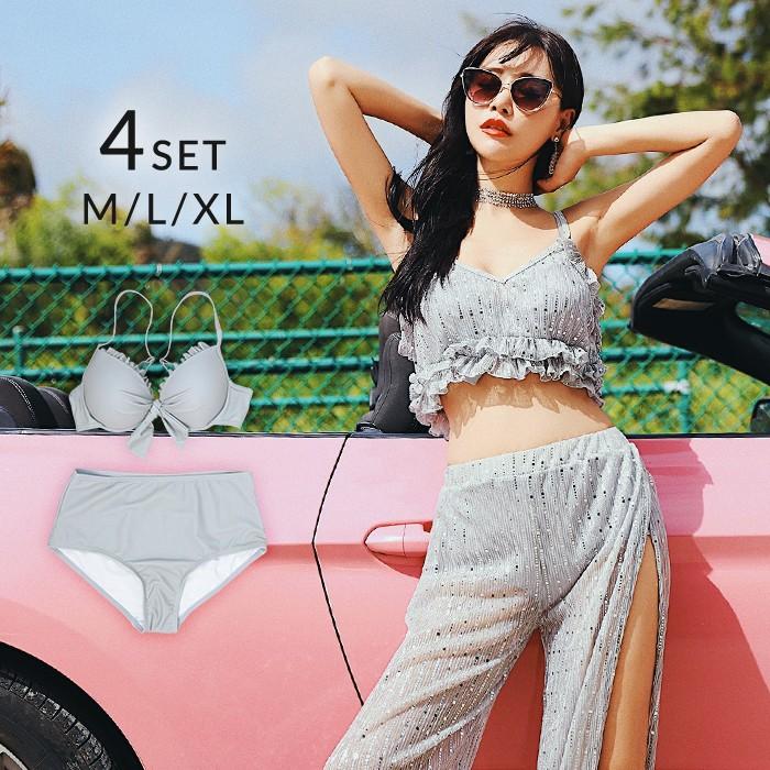 スパンコール シアースイムウェア 水着 レディース水着 小胸カバー 4点セット Viki オシャrevo 通販 Yahoo ショッピング