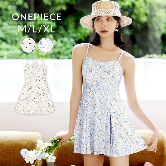 水着 レディース 体型カバー ワンピース ドット柄 フラワー柄 可愛い サロペット水着 オールインワン Vikir23 オシャrevo 通販 Yahoo ショッピング