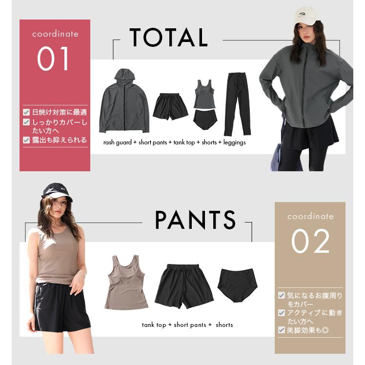 クーポン利用で6,900円 UVカット率99%以上 水着レディース 体型カバー ラッシュガード uvカット タンキニ水着 5点セット  タンキニ ラッシュレギンス ママ水着の画像