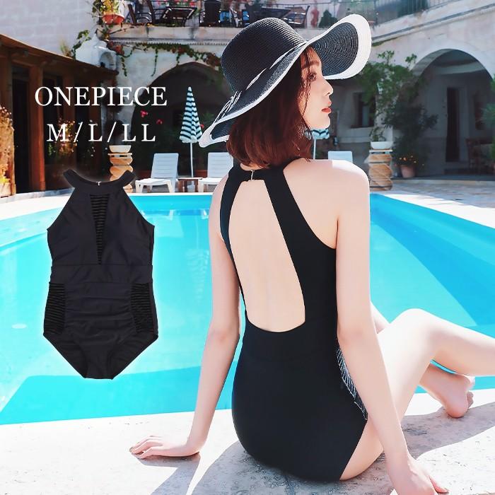 ハイネックワンピース水着 Black 女性 大人 無地水着 シンプル レディース水着 Yms オシャrevo 通販 Yahoo ショッピング