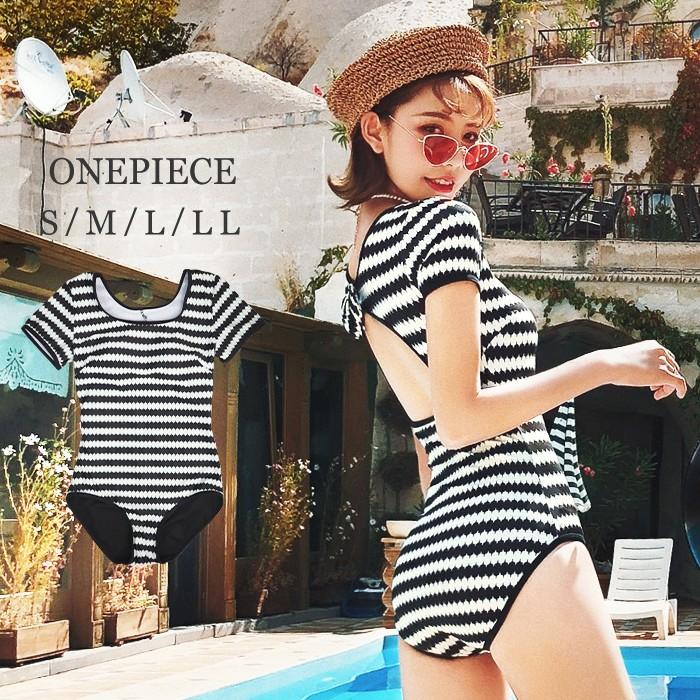 水着 レディース ワンピース 袖付き 体型カバー ボーダー柄 半袖 Yms オシャrevo 通販 Yahoo ショッピング