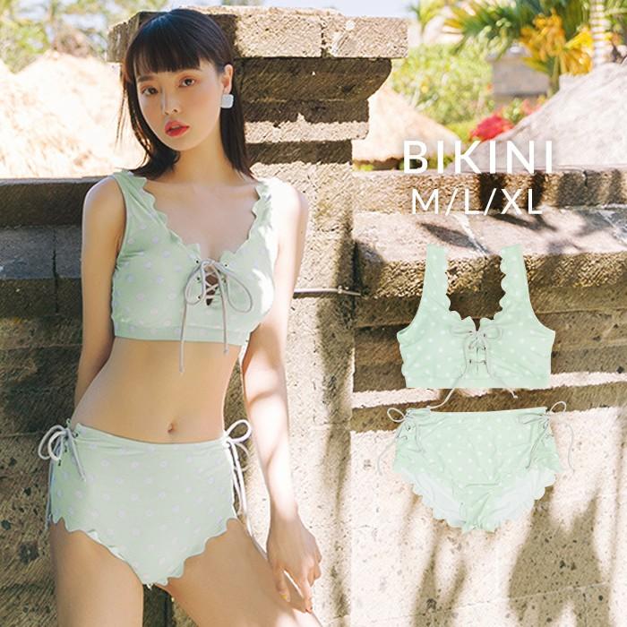 返品交換不可商品 スカラップフリル ドットスイムウェア 水着