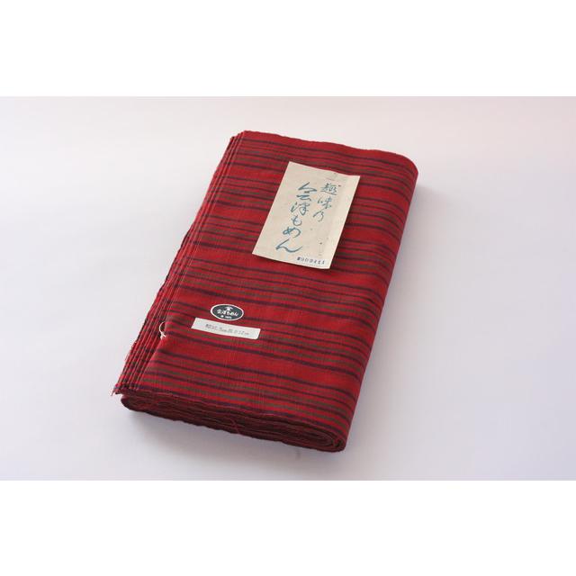 会津もめん 反物 赤地 緑×紺縞 | 