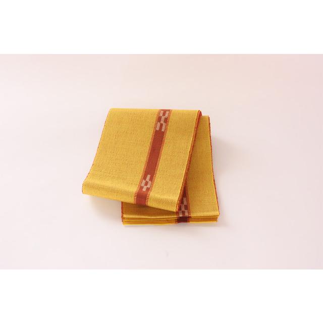 経産省指定の伝統工芸品 八重山ミンサー半巾帯 黄色地 紅色ライン | 