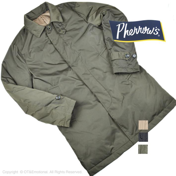 PHERROW’S / コート/S/ポリエステル/KHK/無地/20W-PSCC1/中綿/ステンカラーコート Pherrow's（フェローズ） 中綿キルティング ステンカラーコート PSCC1