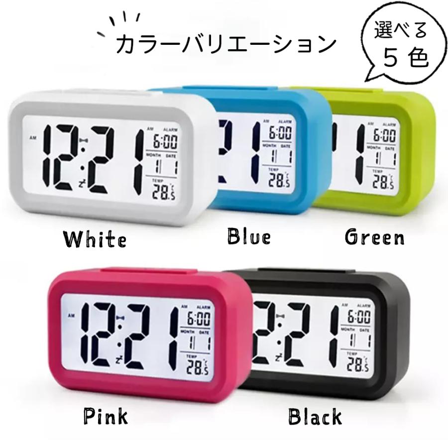 デジタル 目覚まし時計 バックライト おしゃれ 温度計 カレンダー付き 見やすい シンプル アラーム スヌーズ 卓上 子供 大音量 光 LED表示 定形外選択で送料無料 |  | 09