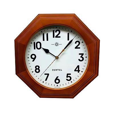 送料無料 さんてる　日本製　天然木シンプル8角電波掛け時計　ブラウン　(アラビア文字)　SR15BR-A 掛け時計、壁掛け時計