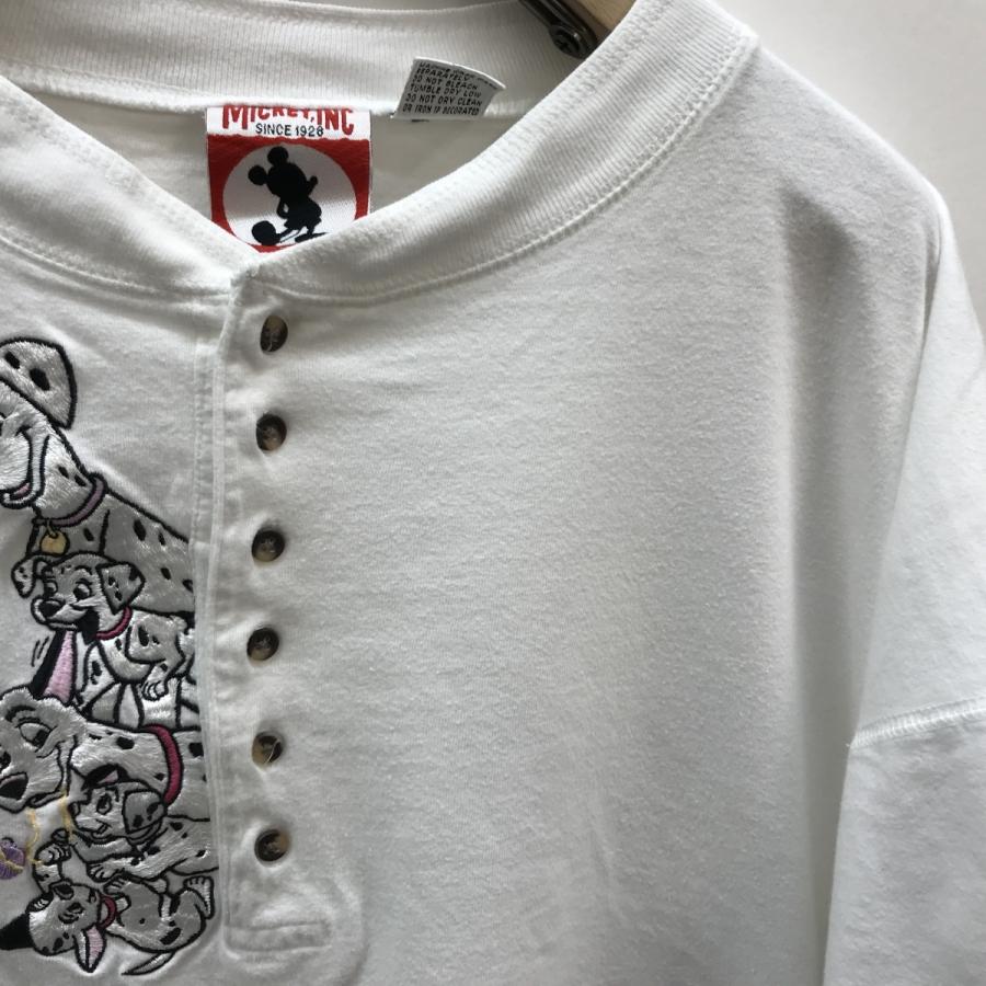 ミッキー.インク 90年代 ヘンリーネック 6ボタン 101匹わんちゃん 刺繍入り半袖Ｔシャツ ホワイト XL｜otaichi-yshop｜02