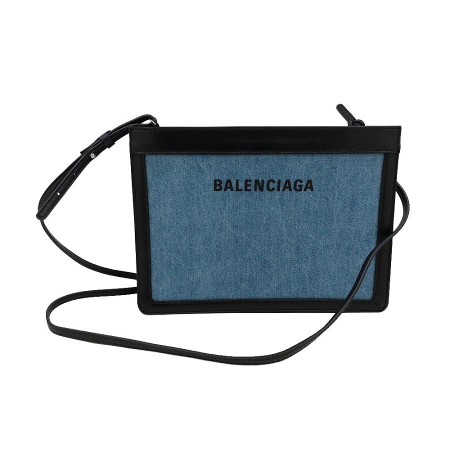 新品同様 BALENCIAGA バレンシアガ ネイビーポシェット デニム レザー ショルダーバッグ 339937 ブラック レディース 古着 中古 USED BALENCIAGA（バレンシアガ） 新品同様 ネイビーポシェット デニム