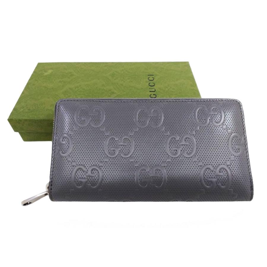 GUCCI グッチ エンボス ラウンドファスナー GG グレー 625558