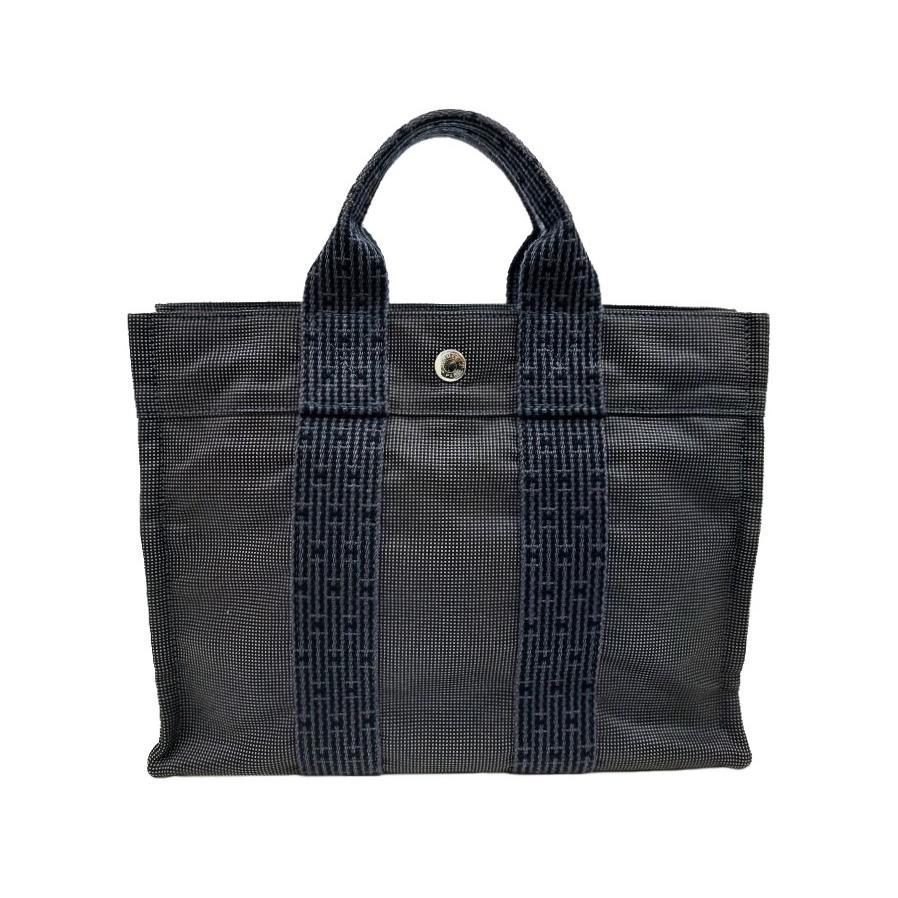 【美品】HERMES エルメス トートバッグ エールラインMM※年末年始発送可※ HERMES（エルメス） トートバッグ 美品 エールラインMM グレー 黒