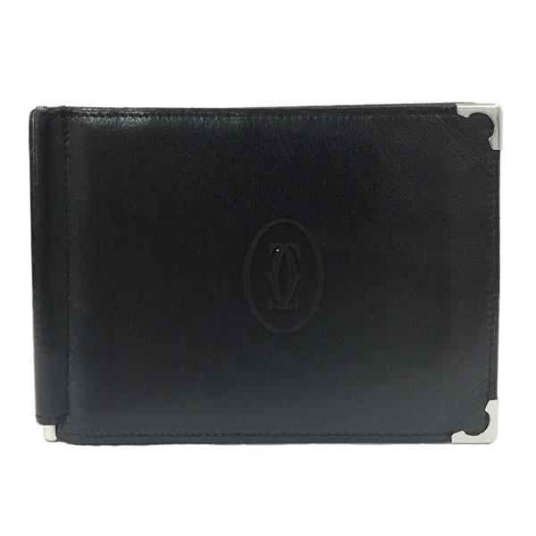 極美品 カルティエ マネークリップ カボション レザー マストライン 黒 Cartier カルティエ マネークリップ 二つ折り財布 カボション ブラック