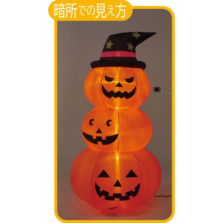 秋の装飾 ハロウィン 飾り 店舗・自宅兼用 エアブロードール スパイダー3連パンプキン 1台 幅100×奥行100×高さ240cm 室内仕様の画像