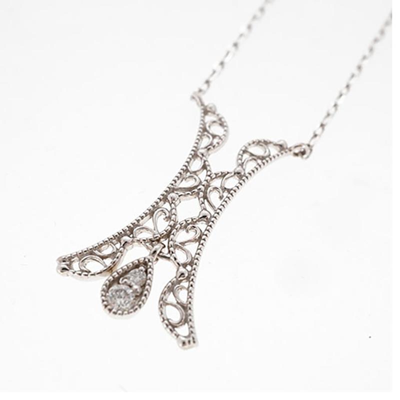 jt090】ダイヤモンド ネックレス/0.04ct/K18WG ホワイトゴールド 