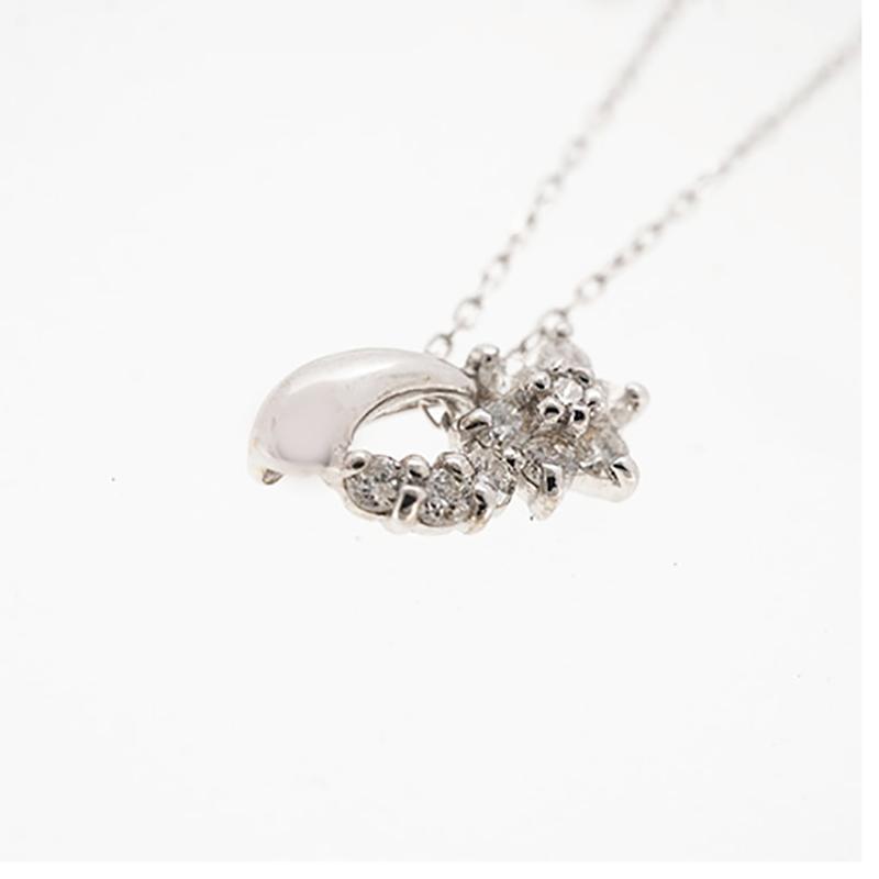ju160】ダイヤモンド ネックレス/0.1ct/K18WG ホワイトゴールド/花