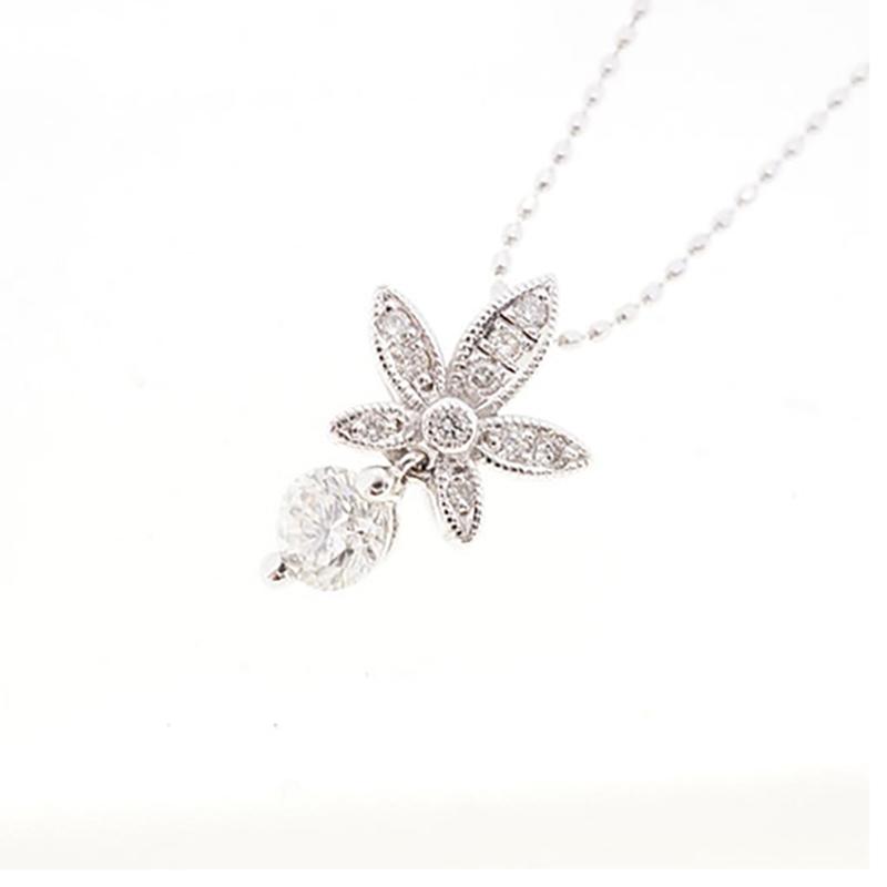 jv527】ダイヤモンド ネックレス/0.345ct/0.09ct/K18WG ホワイト