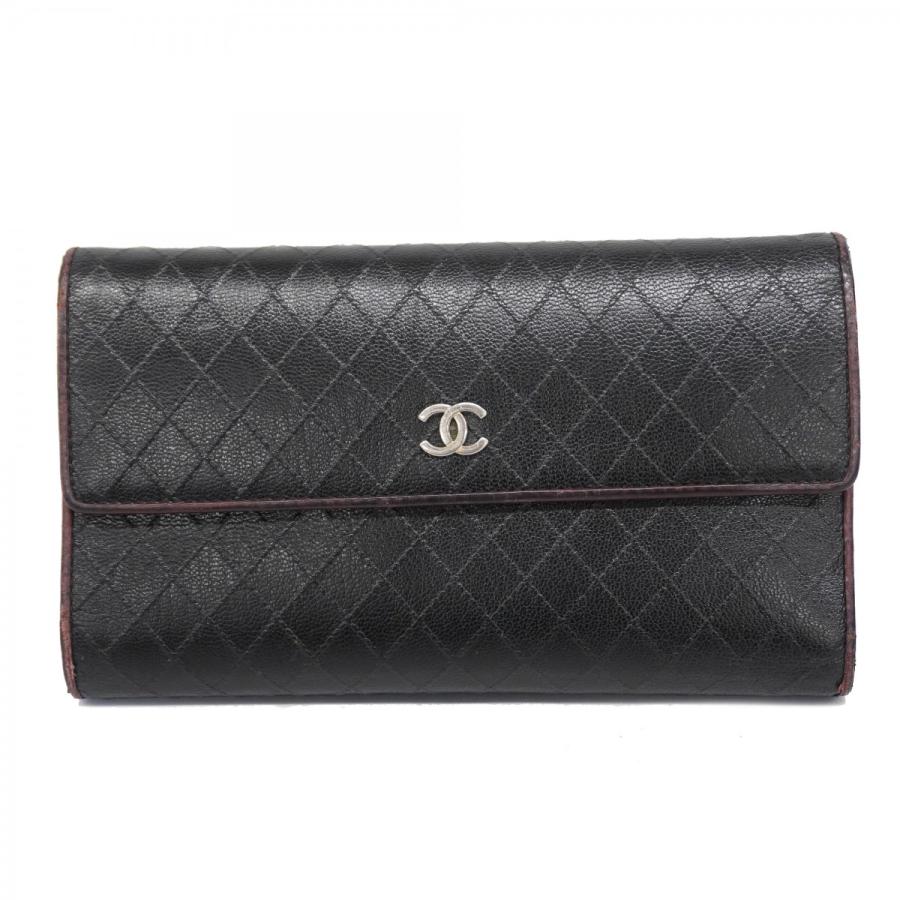 4ue6514】シャネル 長財布 ビコローレ レザー ブラック ブラウン 