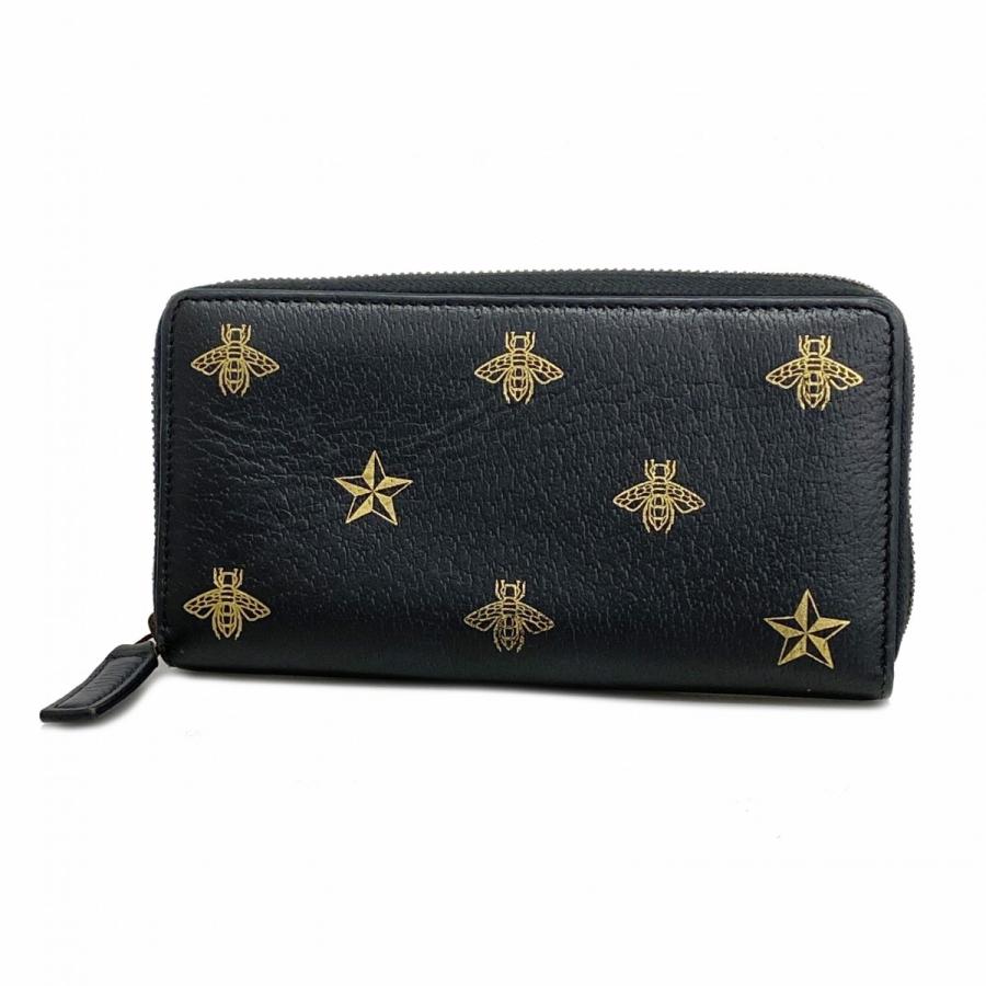 5ab1096】グッチ 長財布 ビー＆スター 495062 レザー ブラック 