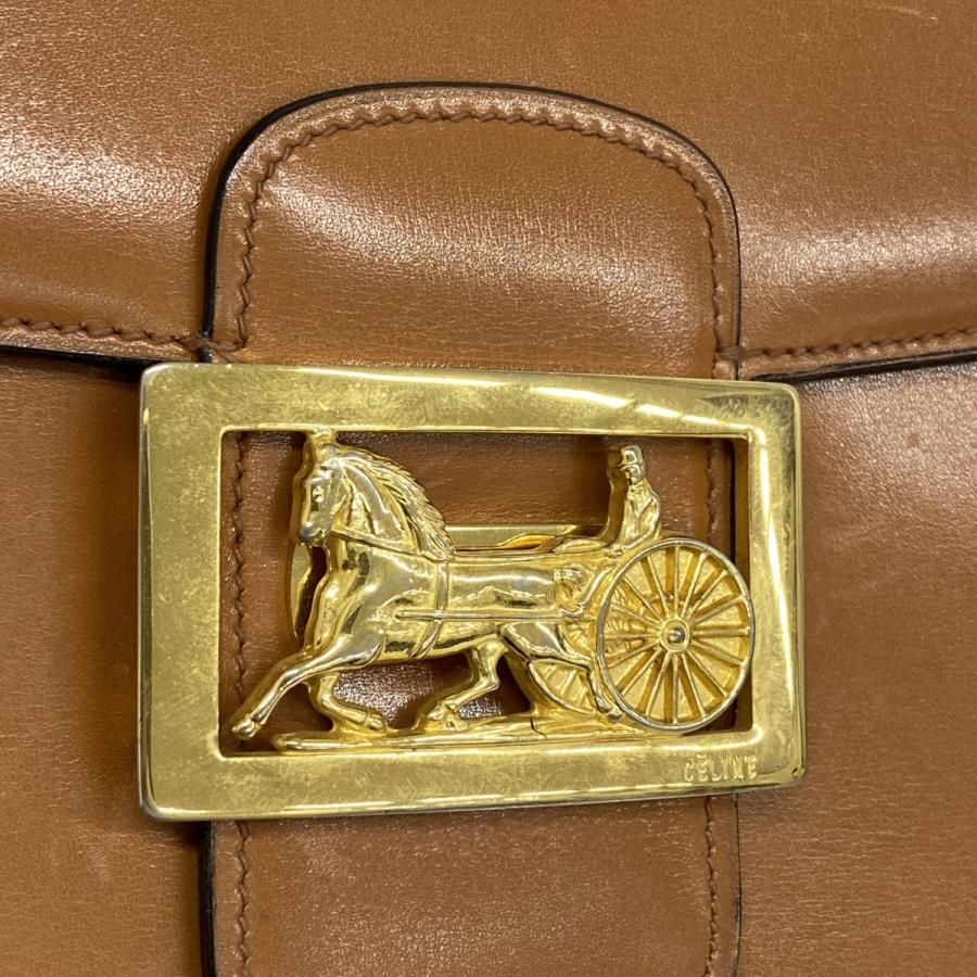 CELINE/セリーヌ】 馬車金具 ショルダーバッグ レザー ブラウン 