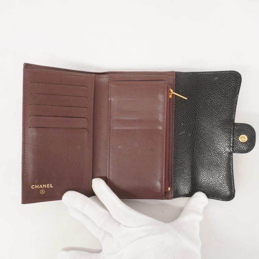 CHANEL 【5cc2479】シャネル 三つ折り財布 マトラッセ キャビアスキン 