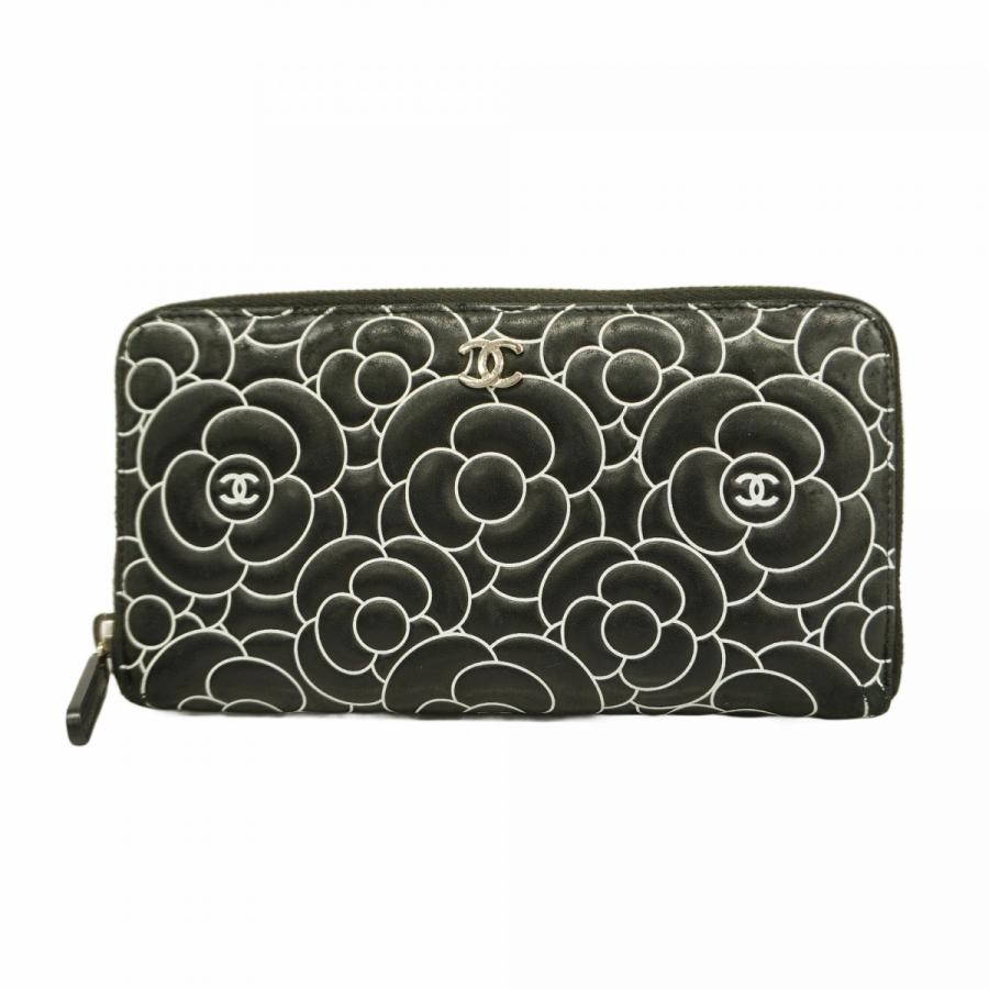 CHANEL 【5cc2514】シャネル 長財布 カメリア ラムスキン ブラック 