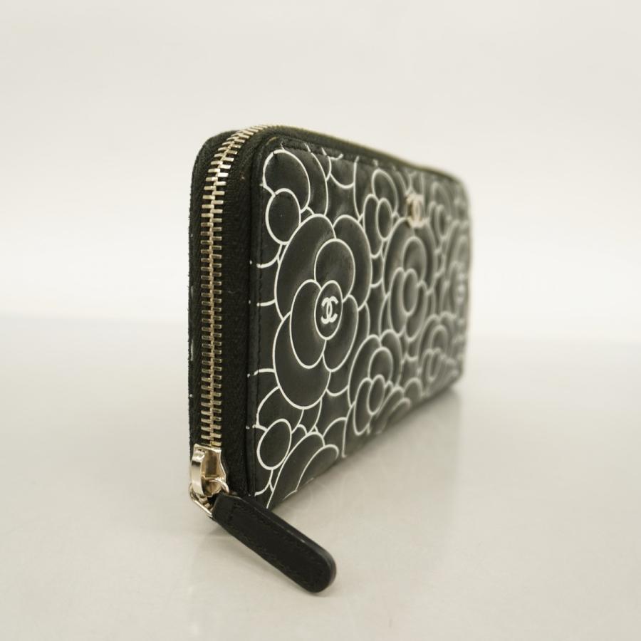 CHANEL 【5cc2514】シャネル 長財布 カメリア ラムスキン ブラック 