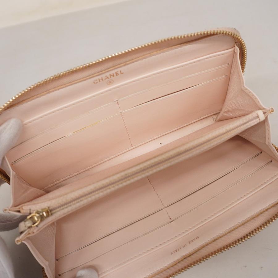 CHANEL 【5cd4141】シャネル 長財布 ドーヴィル ツイード ピンク 
