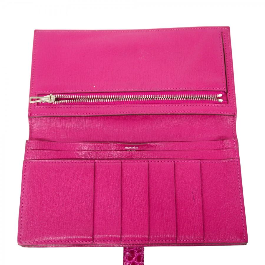 HERMES 【5cd4542】エルメス 長財布 ベアンスフレ アリゲーター ローズ  