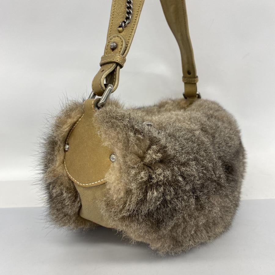 CHANEL 【5da0099】シャネル ショルダーバッグ ファー ブラウン  