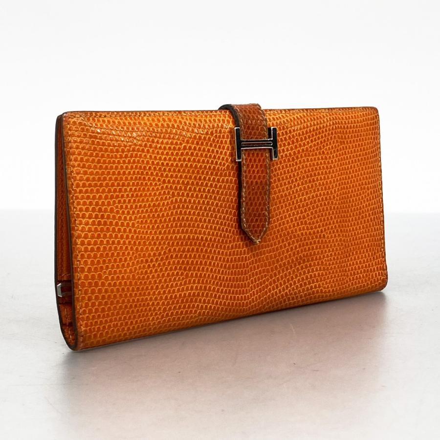 HERMES 【5db3224】エルメス 長財布 ベアン リザード オレンジ HERMES 【5db3224】エルメス 長財布 ベアン リザード オレンジ