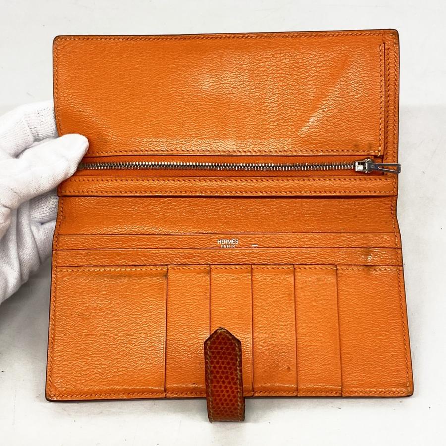 HERMES 【5db3224】エルメス 長財布 ベアン リザード オレンジ HERMES 【5db3224】エルメス 長財布 ベアン リザード オレンジ