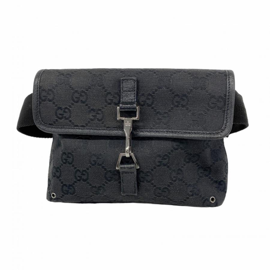 GUCCI グッチ GGキャンバス ウエストポーチ ブラック レザー シルバー GUCCI グッチ GGキャンバス ウエストポーチ ブラック レザー シルバー